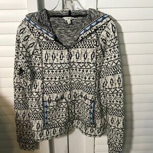 Lucky Lotus black/white pattern hooded jacket, S